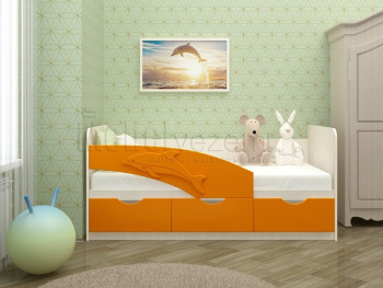 Дельфин-3 Кровать детская 3 ящика без ручек 1.8 Оранжевый глянец в Норильске - norilsk.mebel54.com | фото