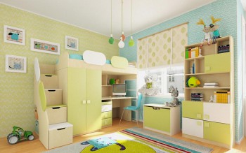 Детская комната Эппл (Зеленый/Белый/корпус Клен) в Норильске - norilsk.mebel54.com | фото
