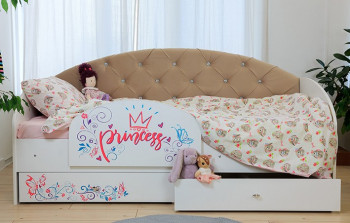Кровать детская Эльза с бортиком Принцесса Белый/Бежевый в Норильске - norilsk.mebel54.com | фото