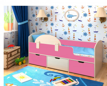 Кровать Малыш-мини Дуб молочный/Розовый в Норильске - norilsk.mebel54.com | фото