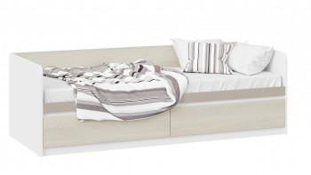 Кровать «Сканди» с 2 ящиками Дуб Гарден/Белый/Глиняный серый в Норильске - norilsk.mebel54.com | фото