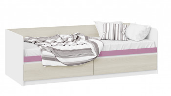 Кровать «Сканди» с 2 ящиками Дуб Гарден/Белый/Лиловый в Норильске - norilsk.mebel54.com | фото