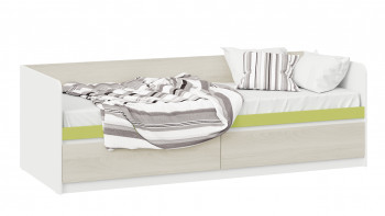 Кровать «Сканди» с 2 ящиками Дуб Гарден/Белый/Зеленый в Норильске - norilsk.mebel54.com | фото