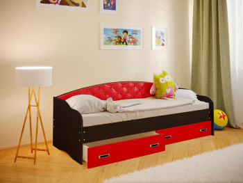 Кровать Софа-7 с мягкой спинкой (800х2000) Венге/Красный в Норильске - norilsk.mebel54.com | фото