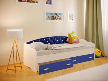 Кровать Софа-7 с мягкой спинкой со стразами (800х2000) Белый/Синий в Норильске - norilsk.mebel54.com | фото