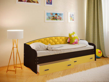 Кровать Софа-8 с мягкой спинкой (900х2000) Венге/Желтый в Норильске - norilsk.mebel54.com | фото