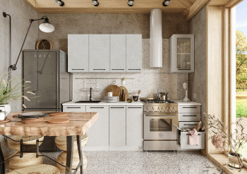 Кухонный гарнитур Нувель 1800мм белый/бетон белый в Норильске - norilsk.mebel54.com | фото