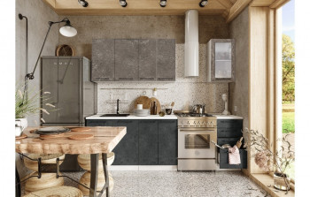 Кухонный гарнитур Нувель 1800мм белый/бетон коричневый/бетон черный в Норильске - norilsk.mebel54.com | фото