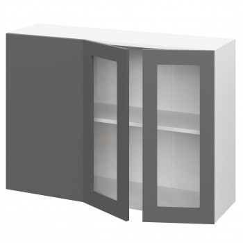 Норд ШВУПС 1000 Шкаф верхний угловой со стеклом (Софт черный/корпус Белый) в Норильске - norilsk.mebel54.com | фото