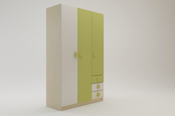 Шкаф 3-х створчатый с ящиками Эппл (Зеленый/Белый/корпус Клен) в Норильске - norilsk.mebel54.com | фото
