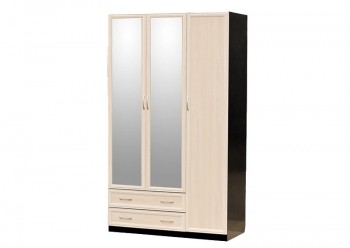Шкаф для платья и белья 3-х дверный с профилем МДФ с 2 малыми зеркалами Венге/Дуб выбеленный в Норильске - norilsk.mebel54.com | фото