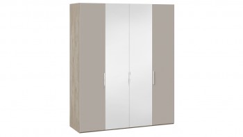 Шкаф комбинированный с 2 глухими и 2 зеркальными дверями «Эмбер» Баттл Рок/Серый глянец в Норильске - norilsk.mebel54.com | фото